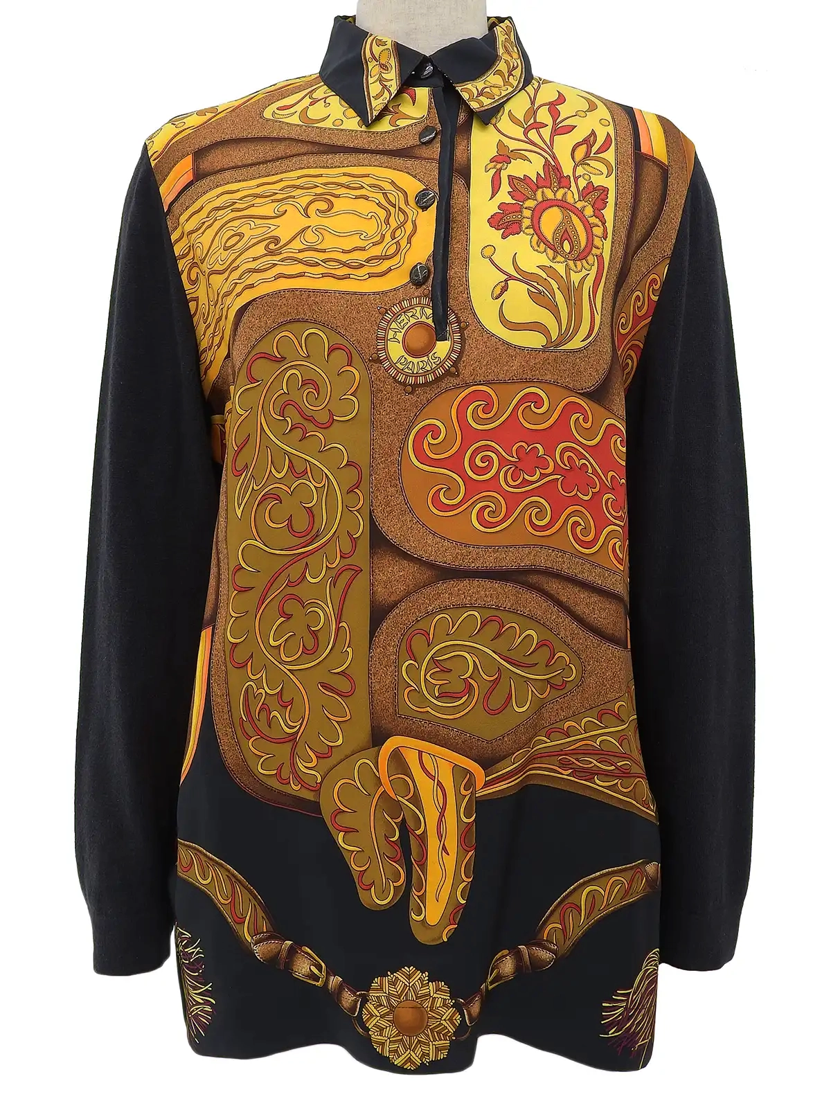 HERMES エルメス シルクニットシャツ ブラック セリエボタン