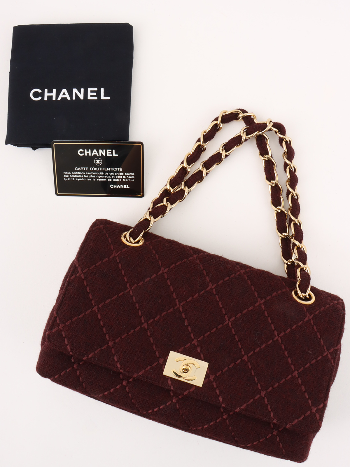 CHANEL 2001年頃製 ウールワイルドステッチCCターンロック