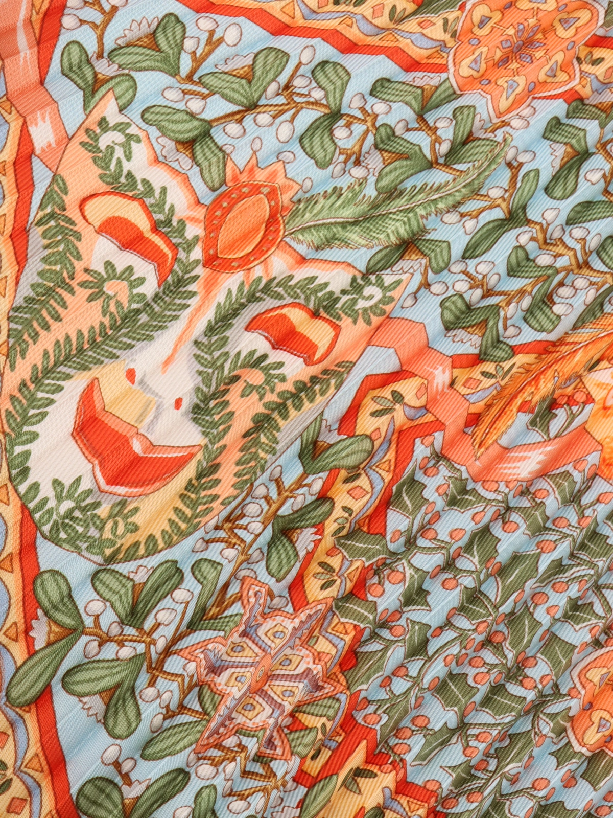 HERMES Axis Mundiパターンプリーツスカーフ オレンジ／マルチ