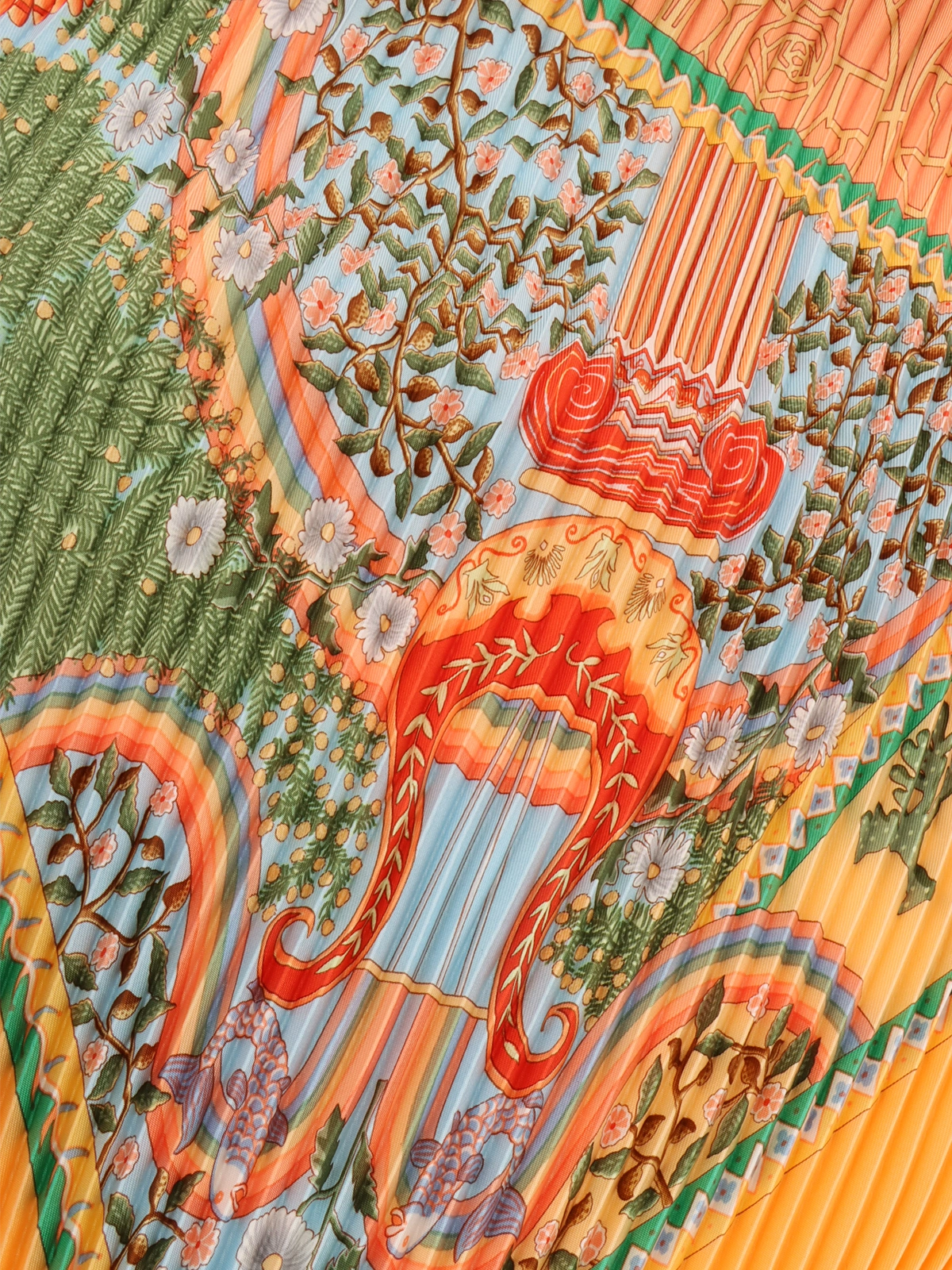 HERMES Axis Mundiパターンプリーツスカーフ オレンジ／マルチ