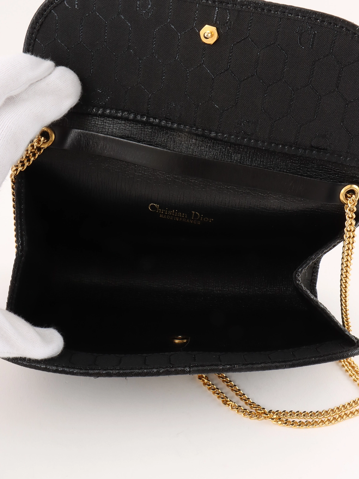 DIOR ハニカムパターンロゴプレートチェーンバッグ ブラック
