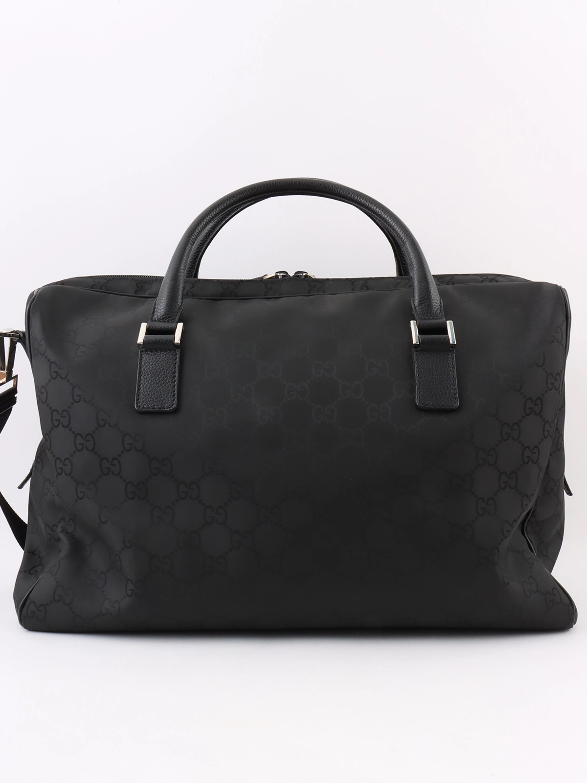 Gucci GGパターン ブラックボストンバッグ GUCCI ナイロンGGパターンボストンバッグ ブラック｜VINTAGE QOO