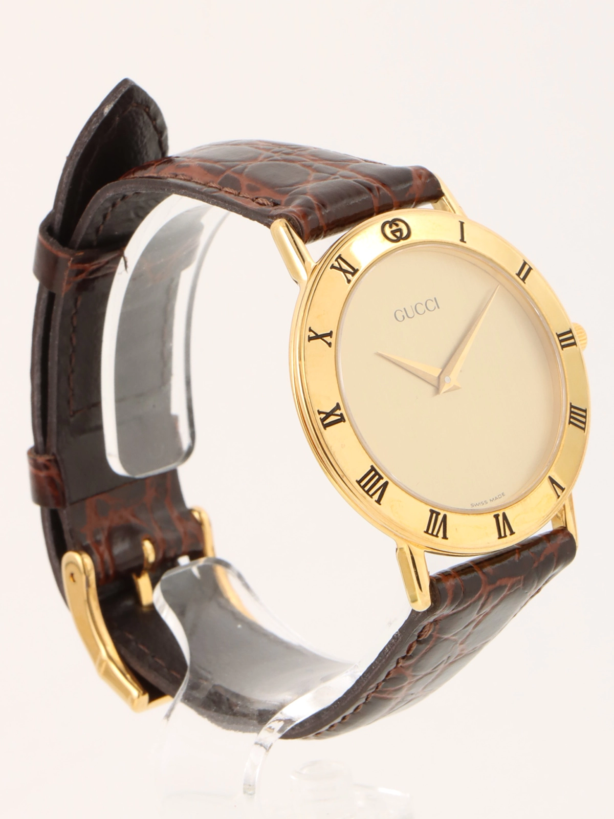 GUCCI ゴールドラウンドフェイス時計 GUCCI ラウンドロゴフェイスウォッチ ゴールド｜VINTAGE QOO