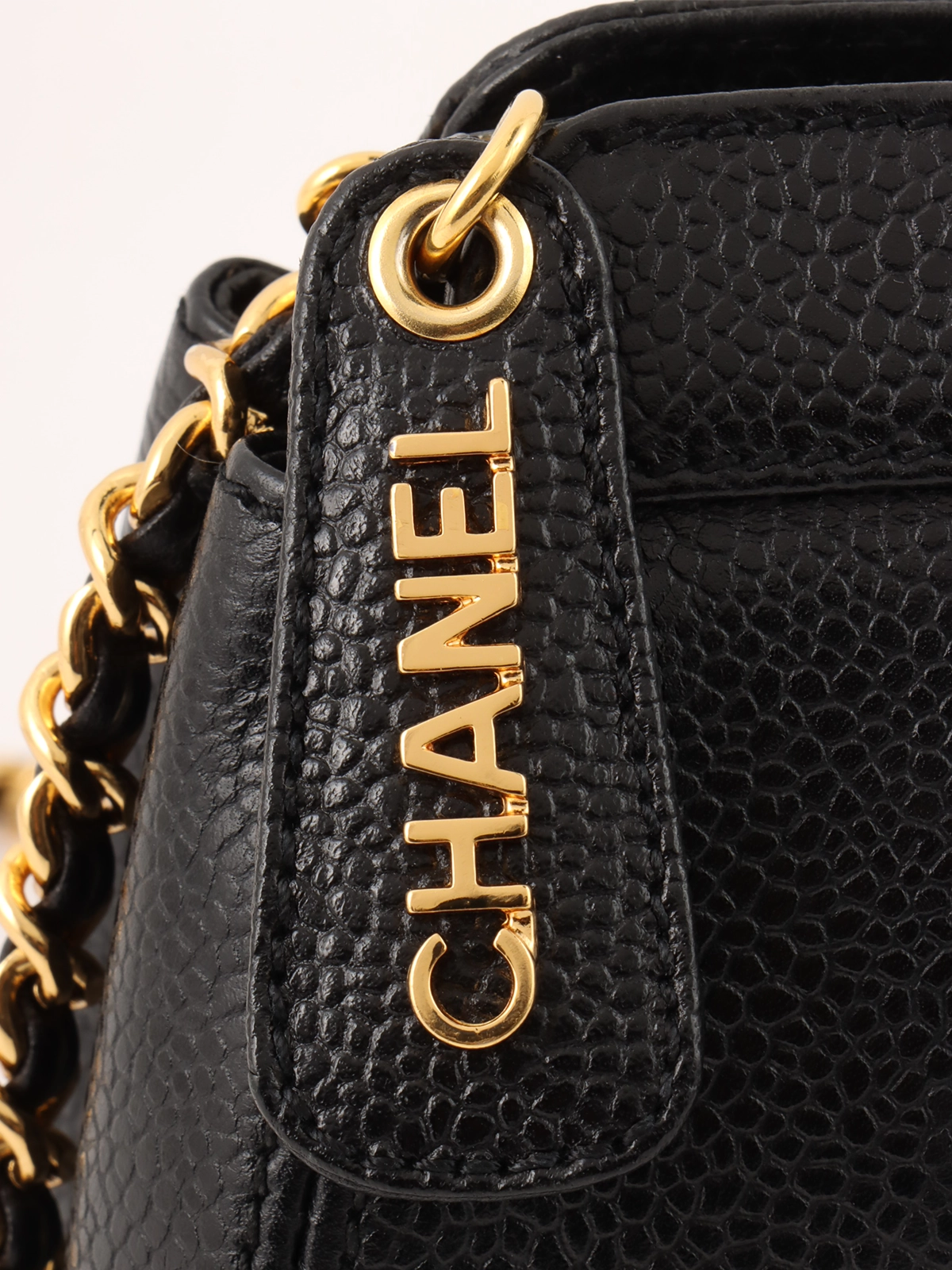 CHANEL 1998年頃製 キャビアスキンCCマークステッチミニチェーン