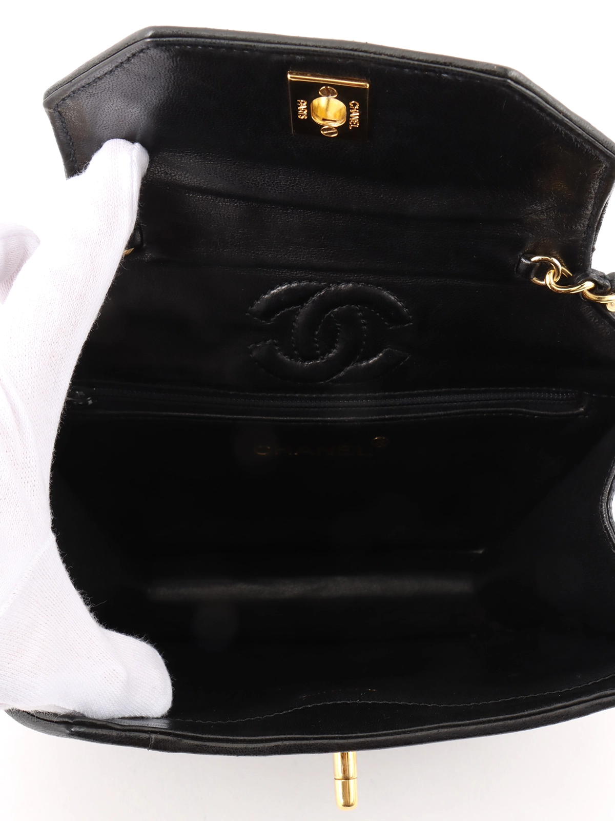 CHANEL 1990年頃製 リザードオクタゴンCCターンロックチェーン