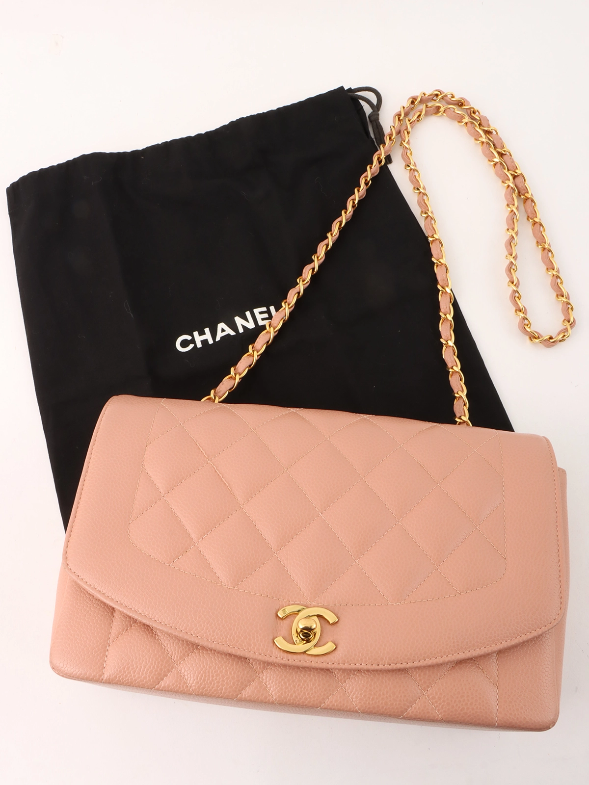 CHANEL 1995年頃製 キャビアスキンダイアナフラップチェーン