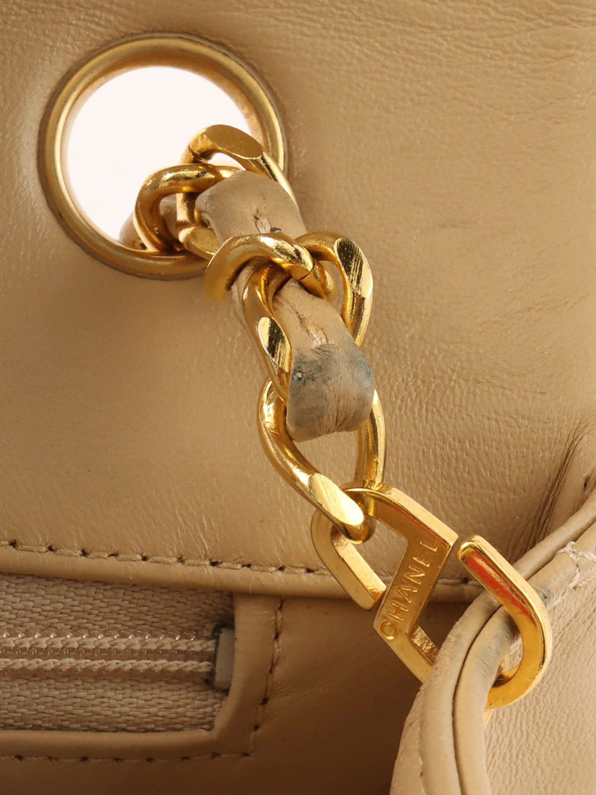 CHANEL 1990年頃製 フルフラップチェーンバッグ23cm ベージュ