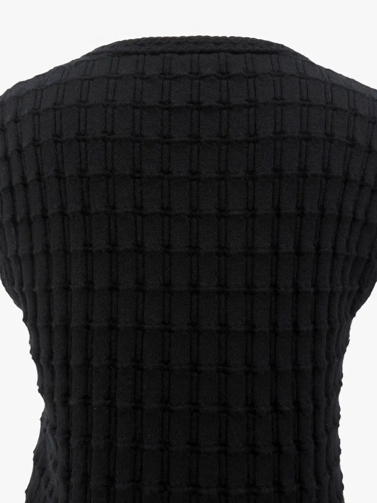 CHANEL カシミアミニロゴプレートノースリーブニット ブラック