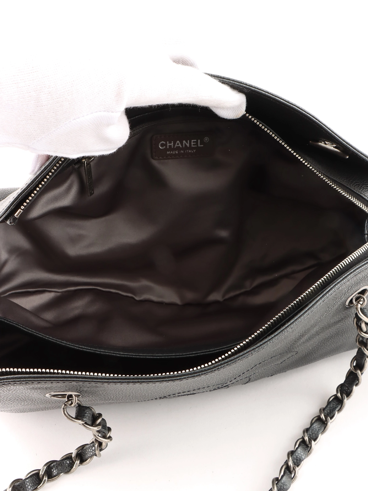 CHANEL 2009年頃製 キャビアスキンCCマークステッチチェーン