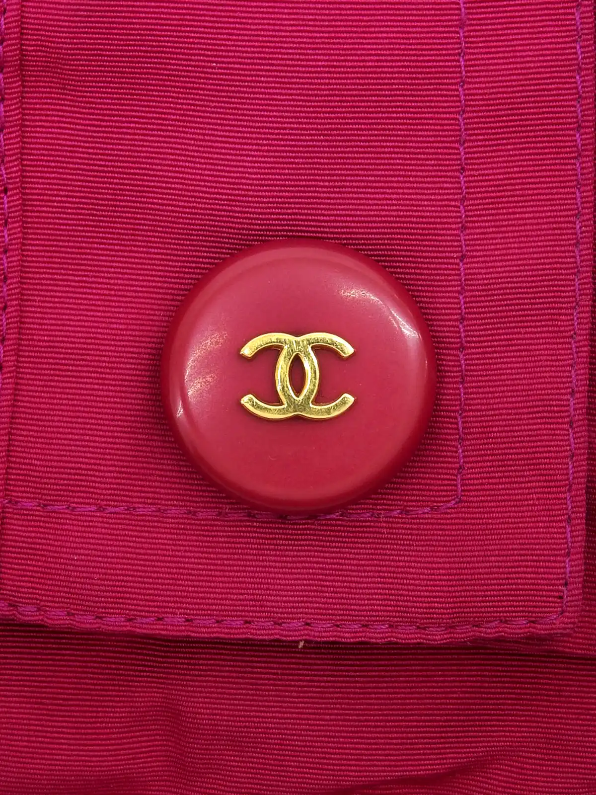 CHANEL シルクベルテッドCCマークボタンコート ピンク｜VINTAGE