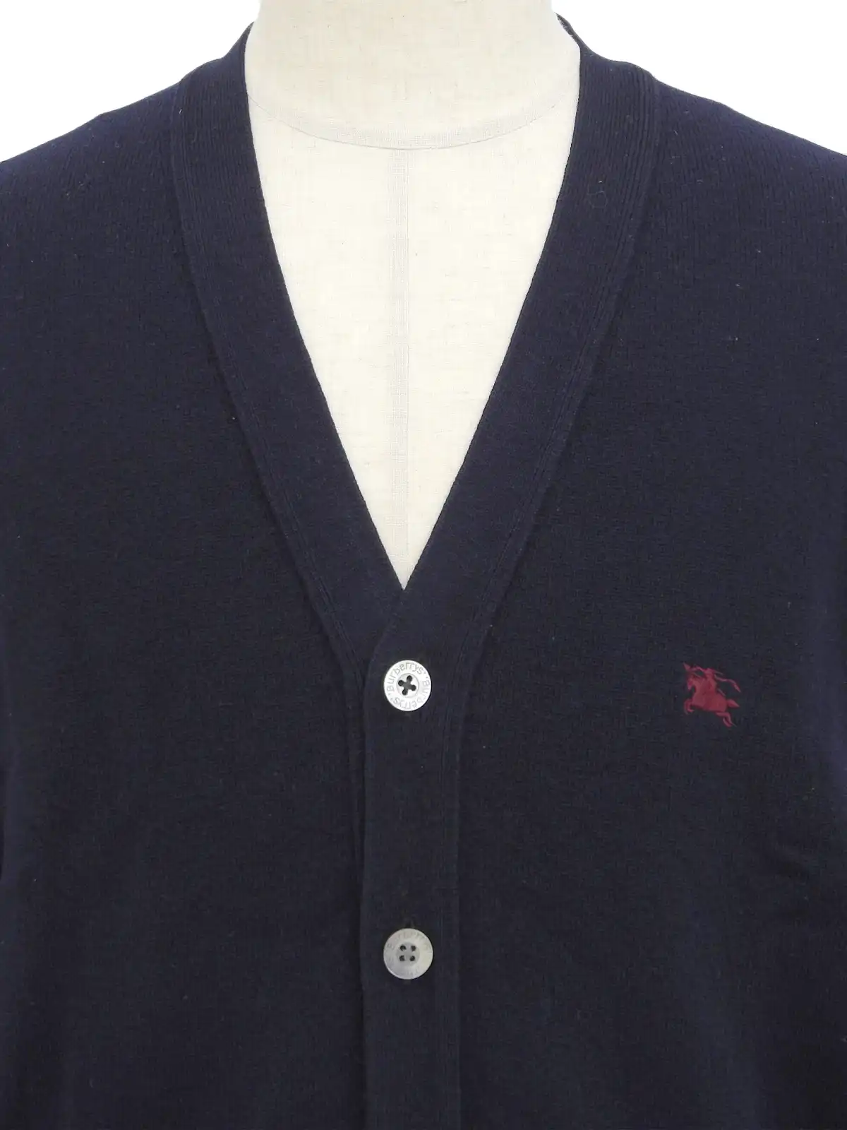 BURBERRY ウールロゴボタンカーディガン ネイビー｜VINTAGE QOO