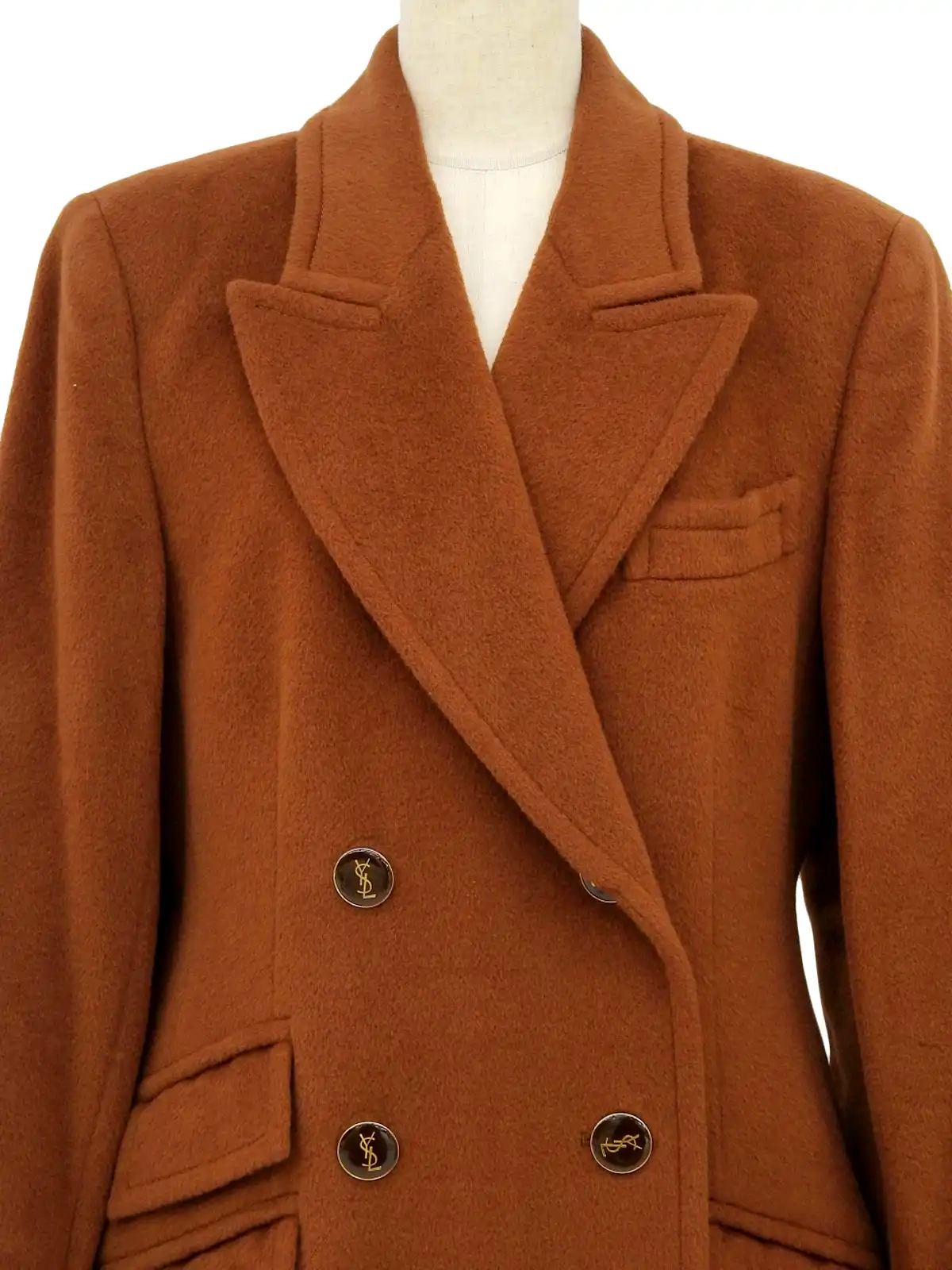 数々の賞を受賞 YVES SAINT LAURENT ウールロゴボタンチェスターコート ブラウン ジャケット・アウター