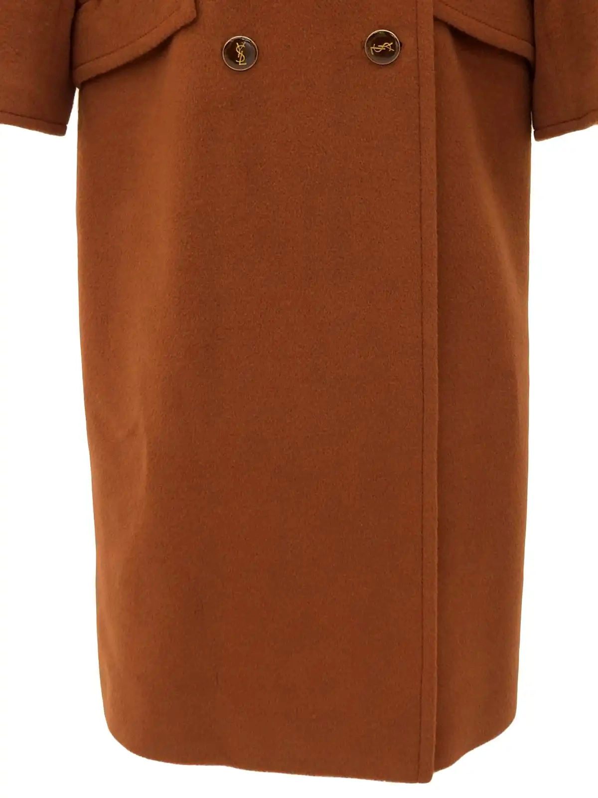 YVES SAINT LAURENT ウールロゴボタンチェスターコート ブラウン