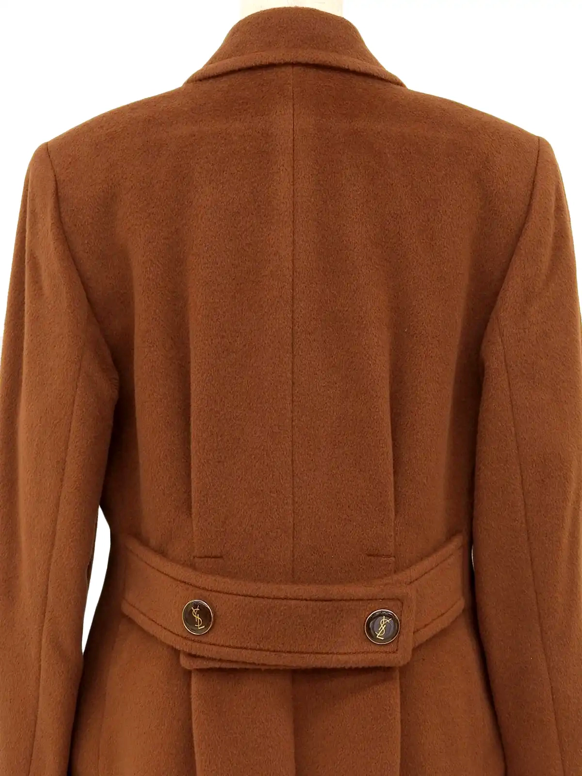YVES SAINT LAURENT ウールロゴボタンチェスターコート ブラウン