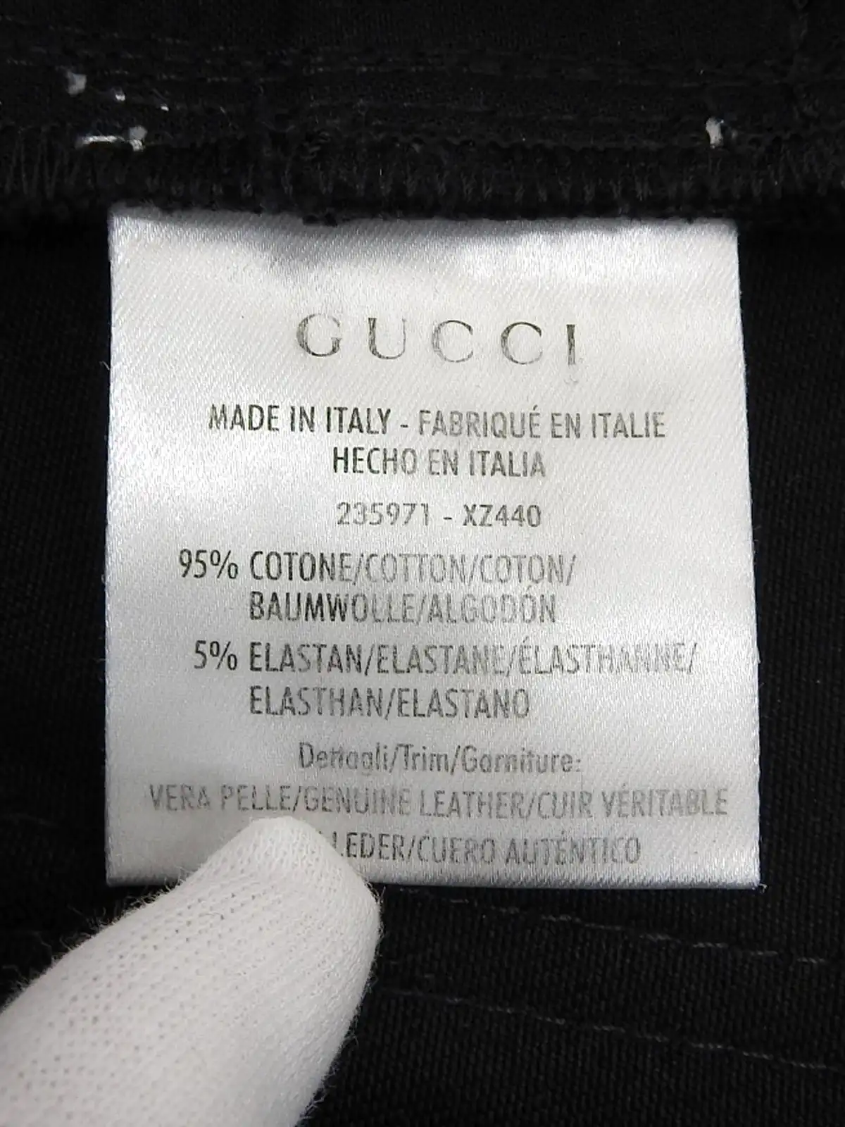 GUCCI コットンレザーコンビロゴボタンミニスカート ブラック