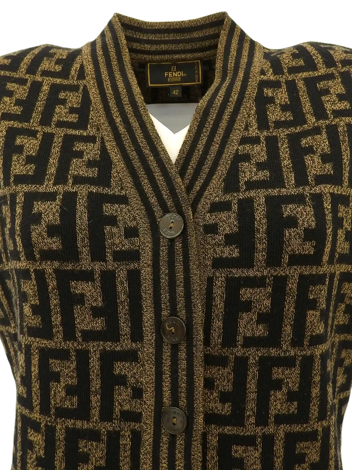 レビュー高評価の商品!の商品をすべて FENDI ウールFFズッカパターンニットベスト ブラウン／ブラック トップス