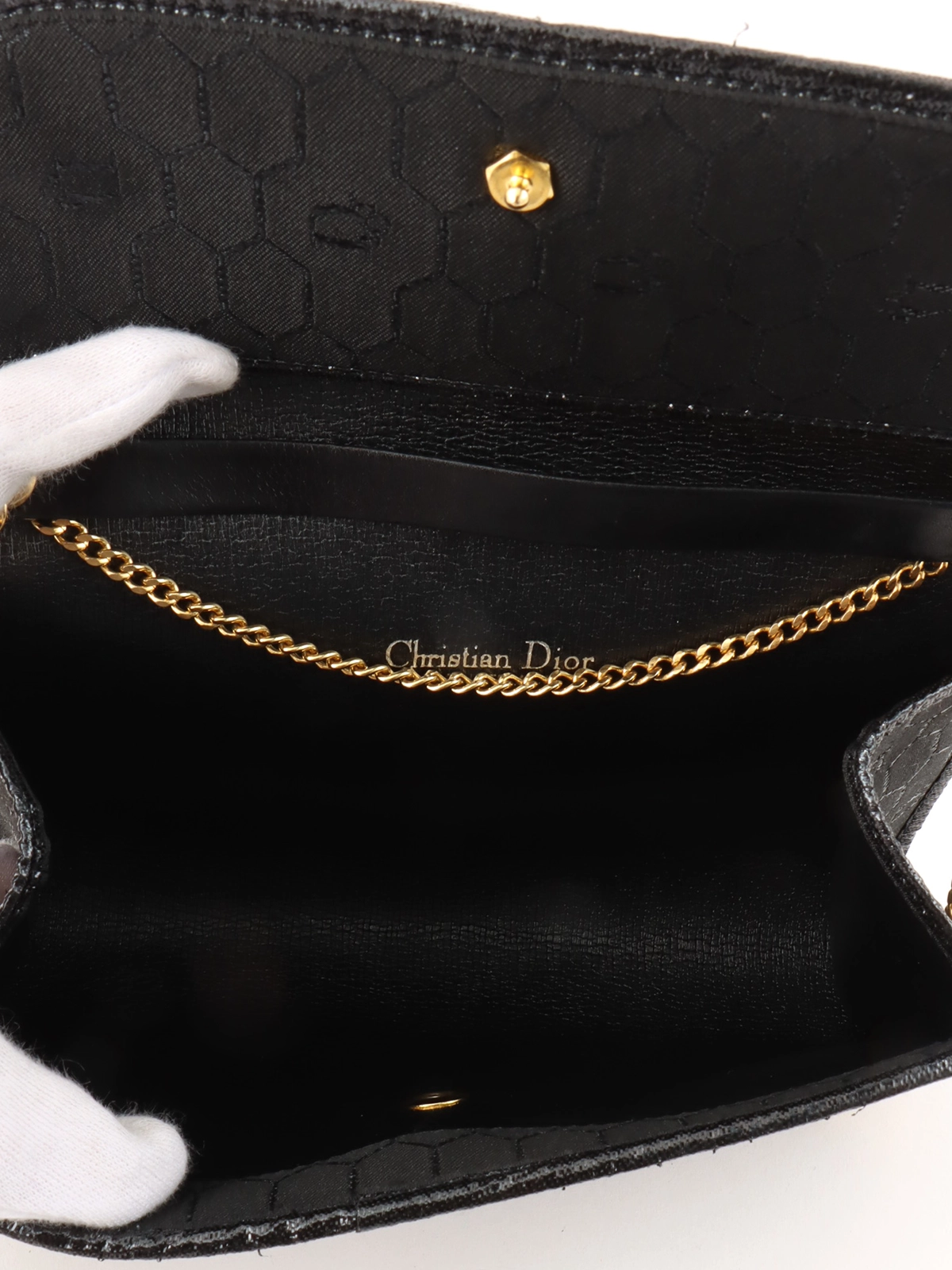 DIOR ハニカムパターンロゴプレートチェーンバッグ ブラック