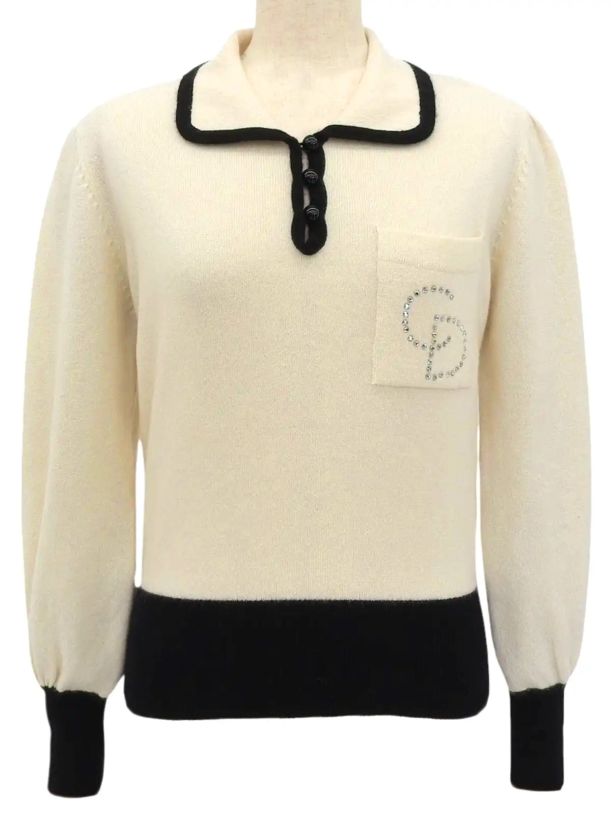 【限定セール！】 DIOR バイカラーラインストーンロゴロングスリーブニット トップス