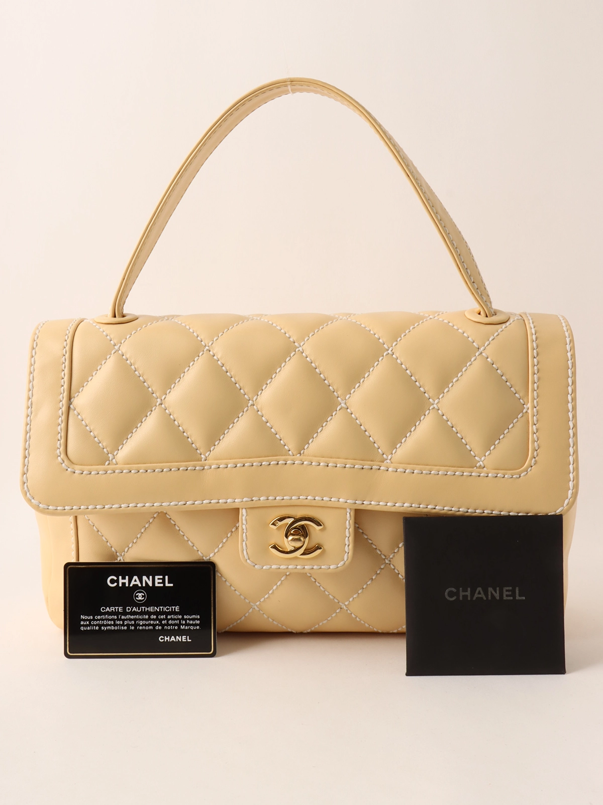 CHANEL 2004年頃製 ワイルドステッチCCターンロックハンドバッグ