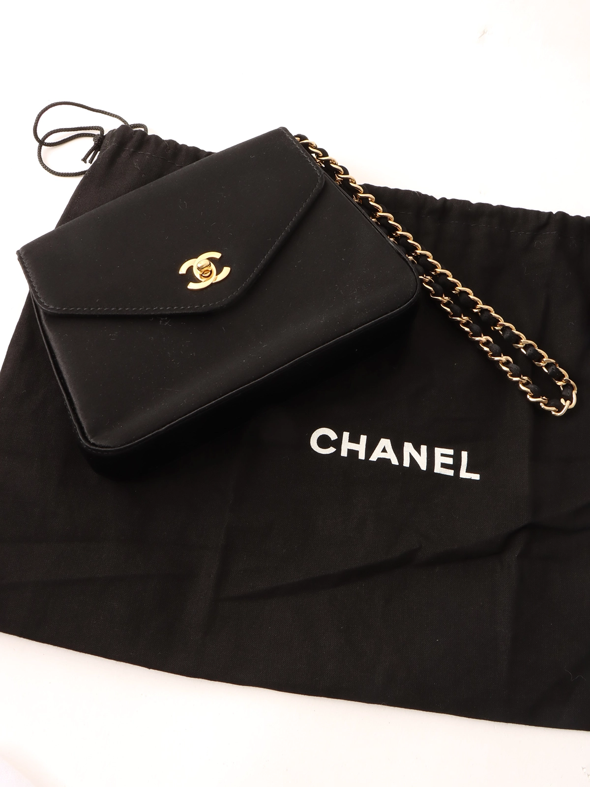 ★ターンロック&チェーン★【CHANEL】アイコニックトング CHANEL 2000年頃製 サテンCCターンロックチェーンバッグミニ