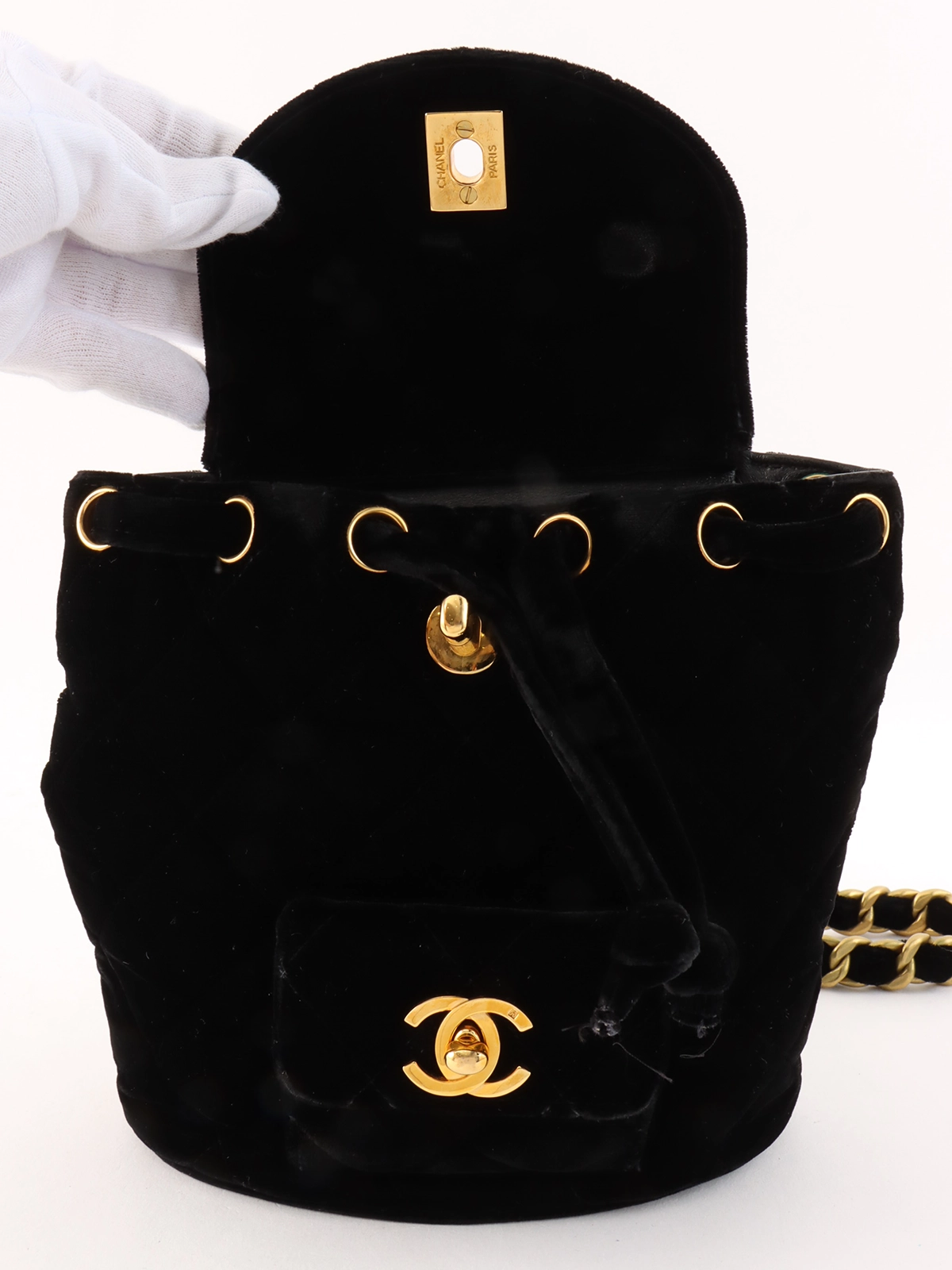 CHANEL 1995年頃製 ベルベットダブルCCターンロックバックパック