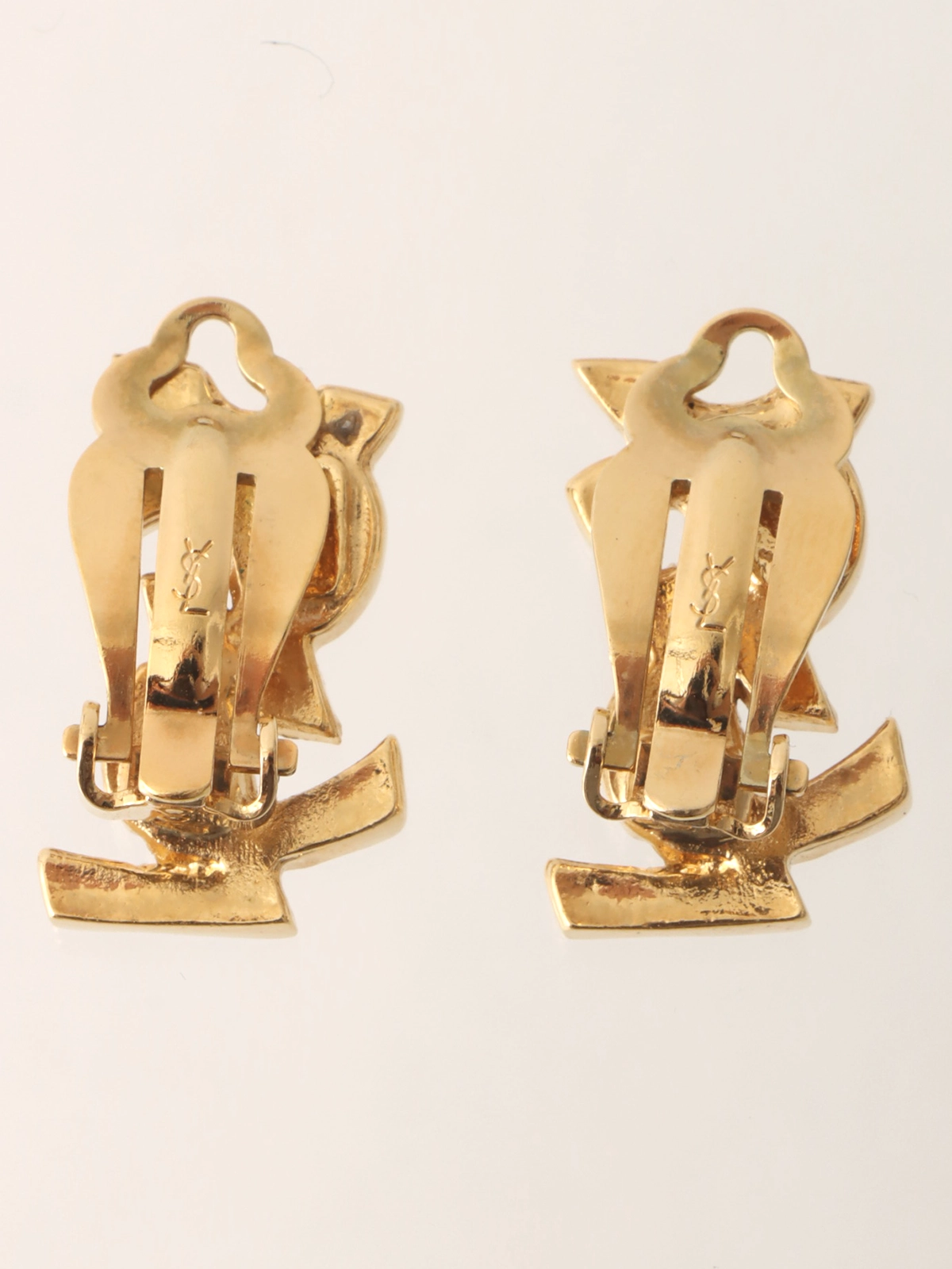 柔らかい SAINT YVES LAURENT ゴールド ラインストーンロゴイヤリング アクセサリー