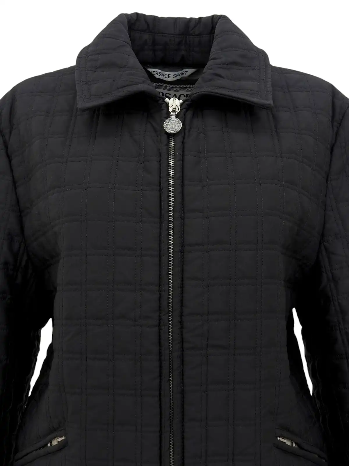 送料関税込★VERSACE★メデューサ クロップドツイードジャケット VERSACE ナイロンメデューサジップアップジャケット ブラック