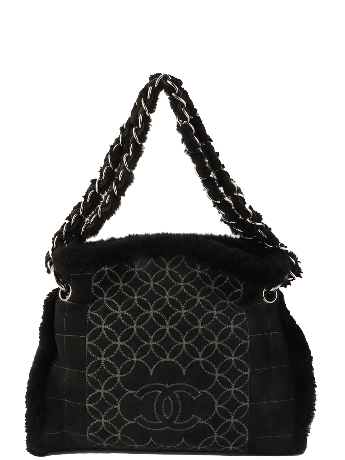 人気【CHANEL】履き心地のよいムートン 素足でも CCマーク CHANEL 2005年頃製 ムートンCCマークステッチチェーンバッグ