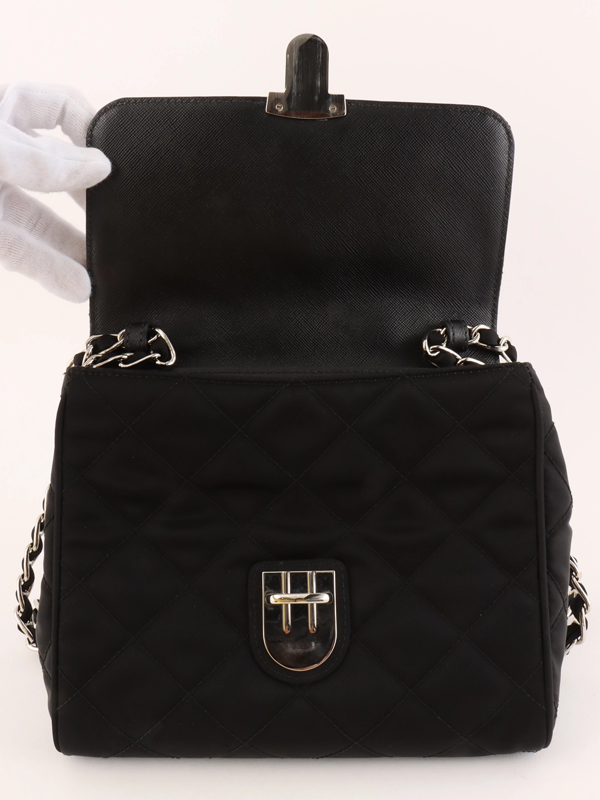 PRADA ロゴプレートチェーンショルダーバッグ ブラック｜VINTAGE