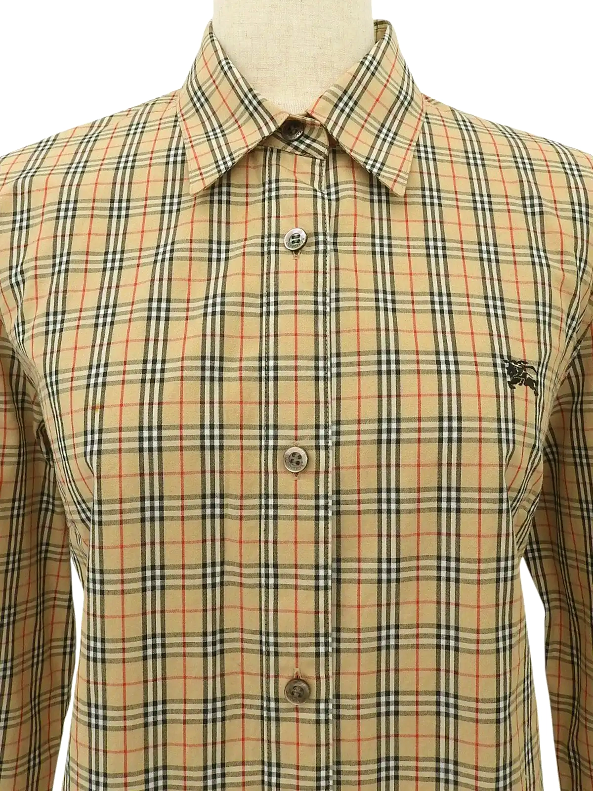 Burberry's バーバリーベージュノバチェック英国製size Ｍ BURBERRY ノバチェックロゴ刺繍ロングスリーブシャツ ベージュ