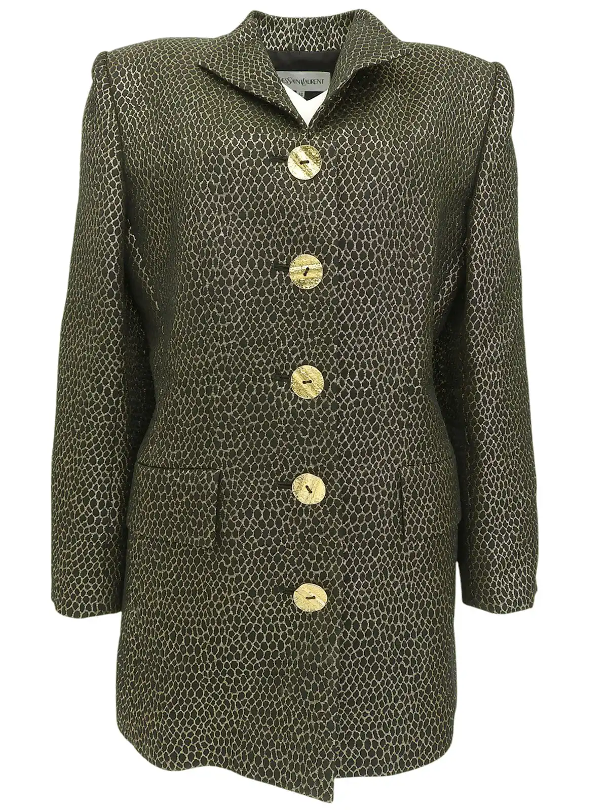 YVES SAINT LAURENT 長袖 ニットブラック ゴールド金具 タグ有 YVES SAINT LAURENT デザインパターンロングジャケット ブラック
