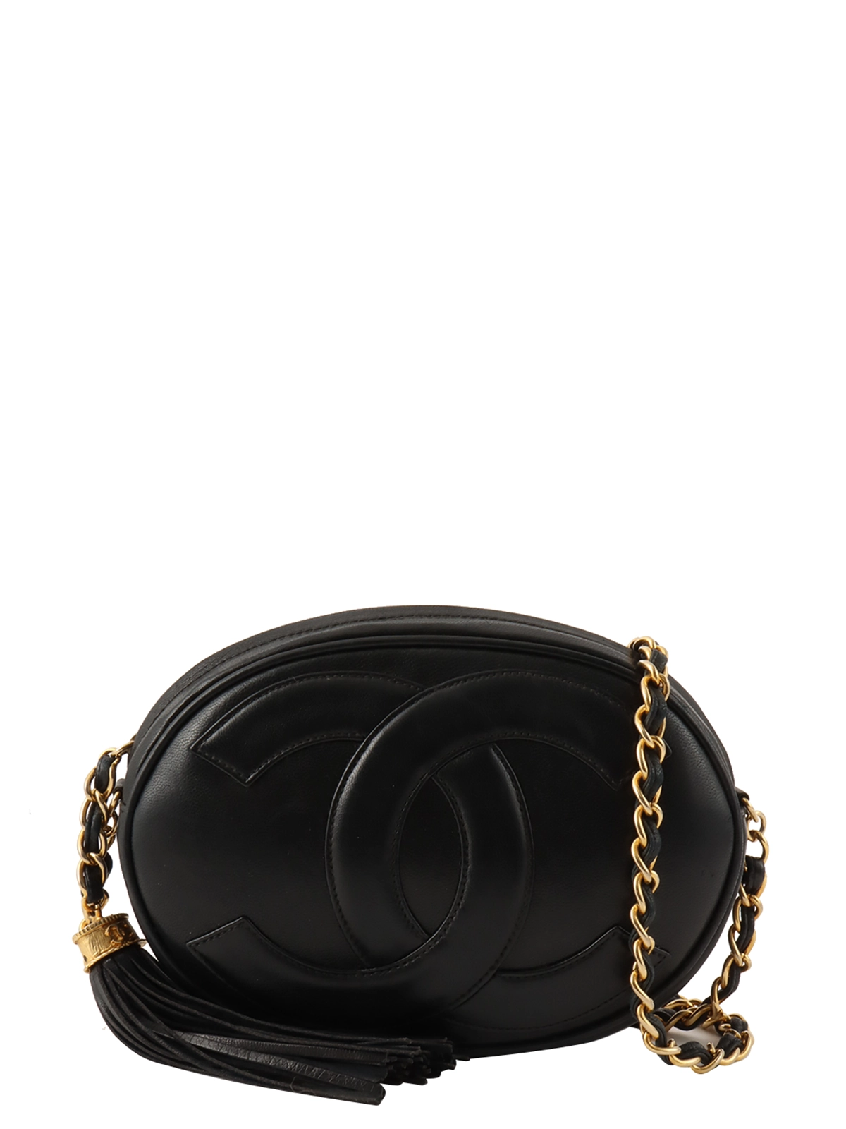 CHANEL 1990年頃製 オーバルCCマークステッチタッセルショルダー