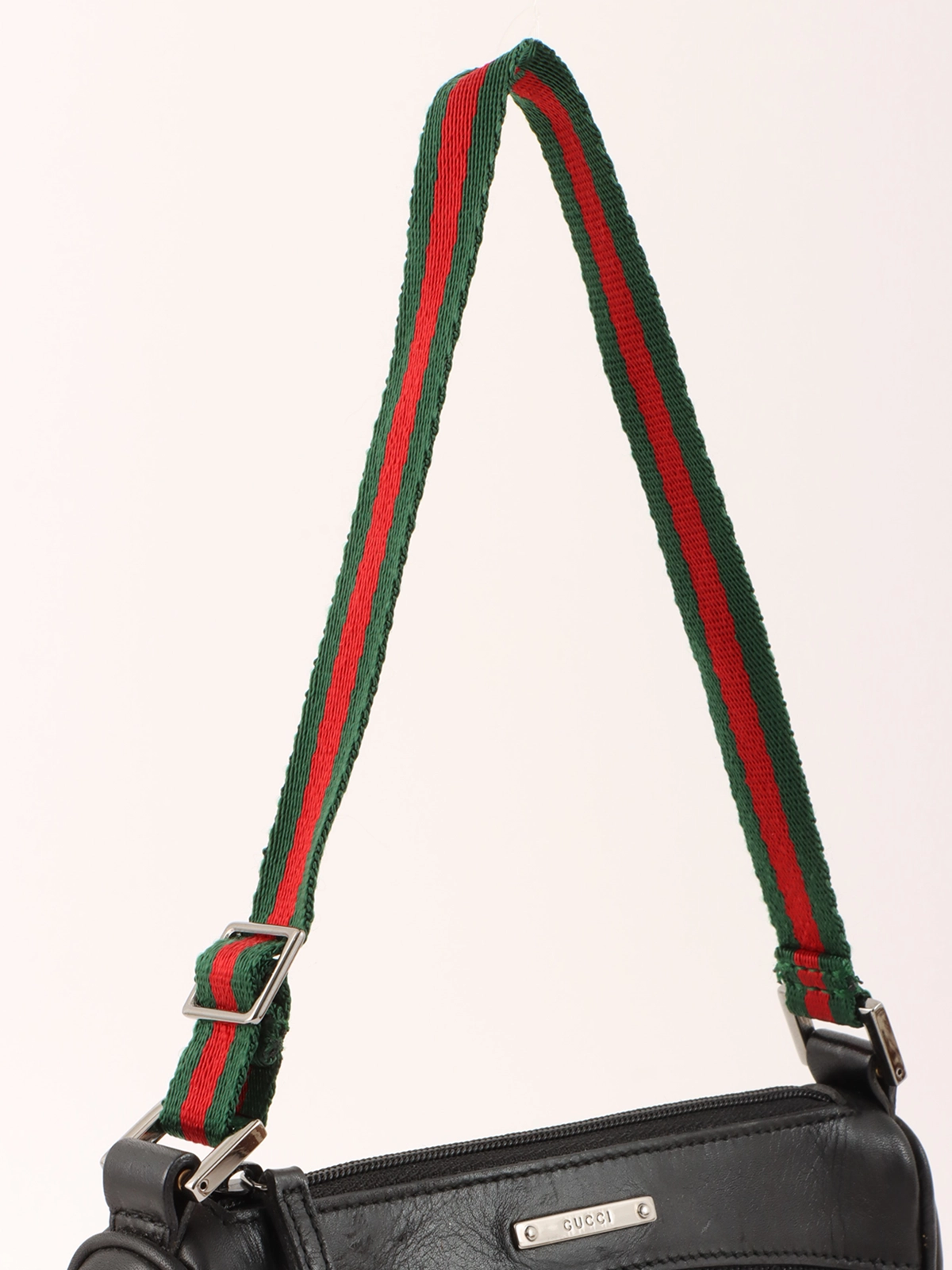 GUCCI デニムロゴプレートシェリーラインハンドバッグ ブラック