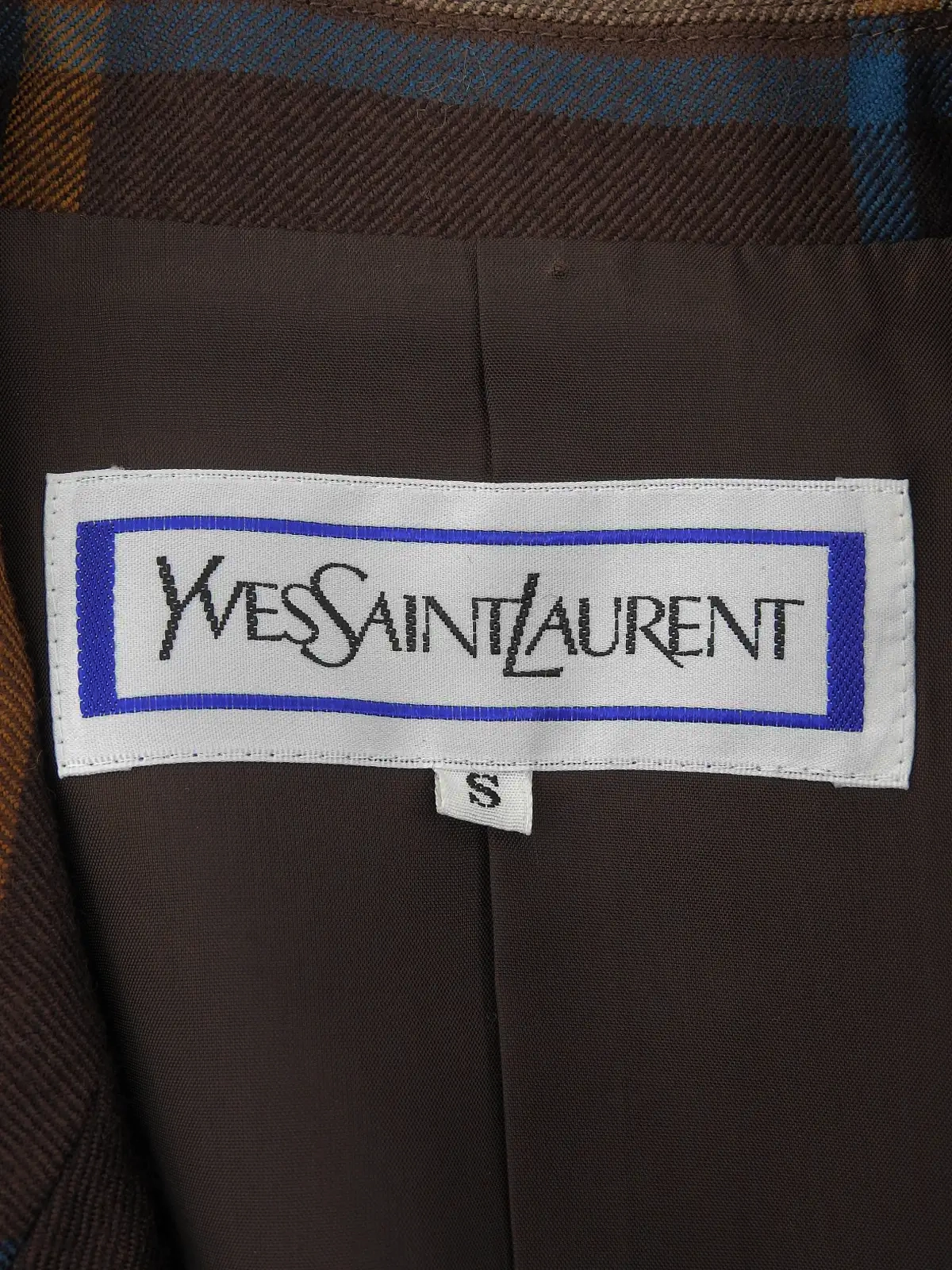 YVES SAINT LAURENT ウールチェックパターンジャケット ブラウン