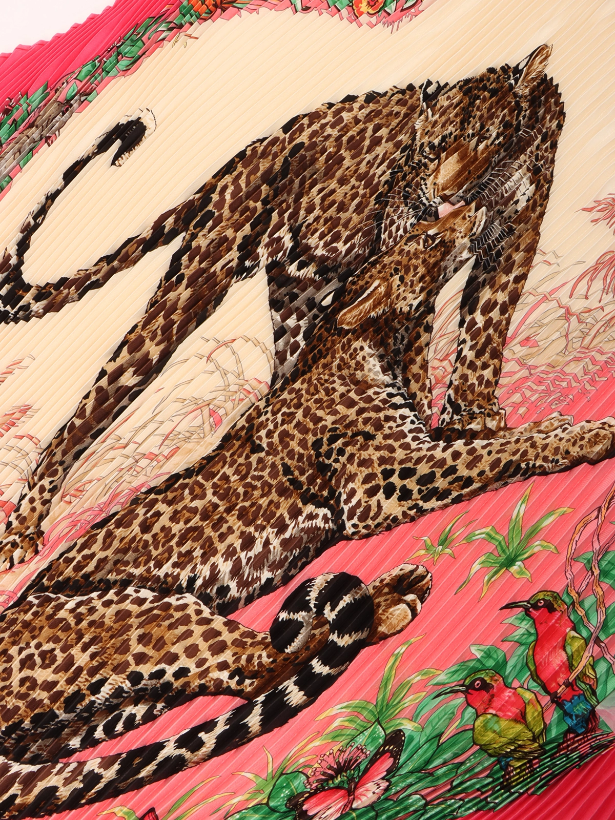 HERMES Jungle Love パターンプリーツスカーフ ピンク／マルチ