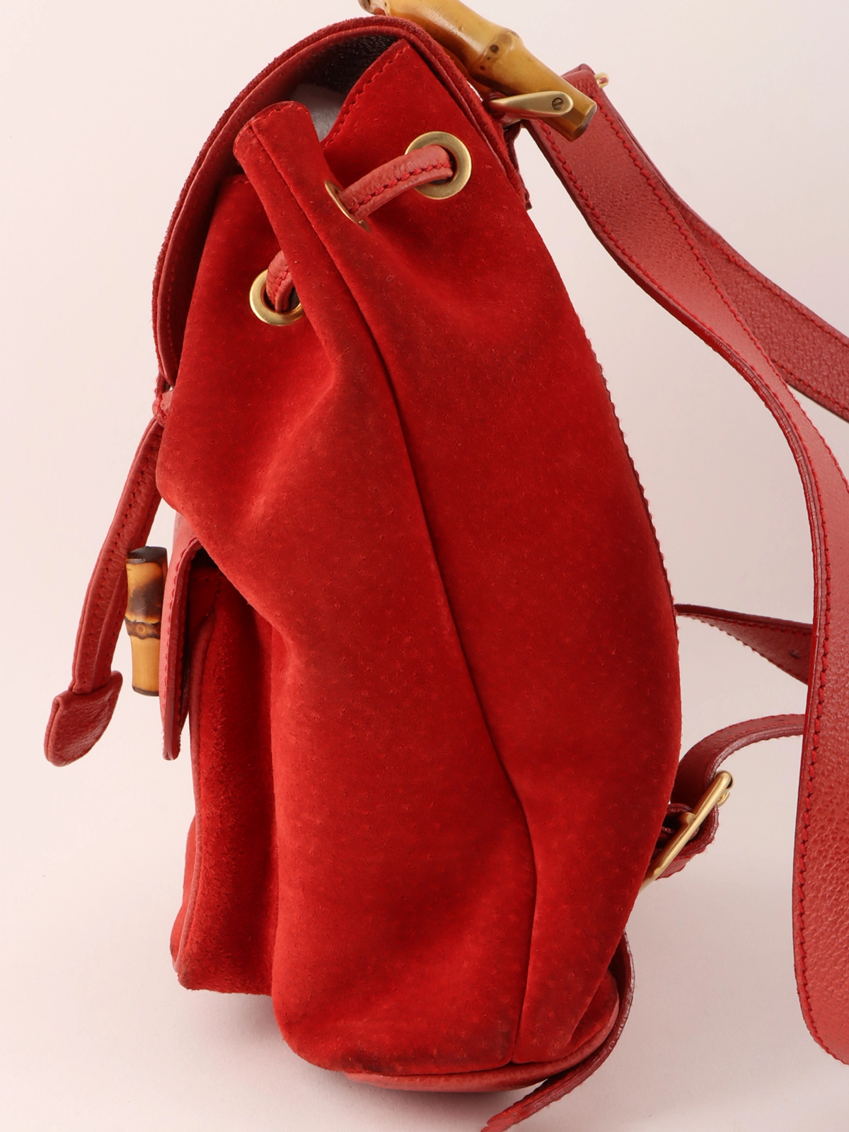 GUCCI グッチ ミニリュック バンブー スエード バックパック レッド GUCCI スエードバンブーバックパックミニ レッド｜VINTAGE QOO