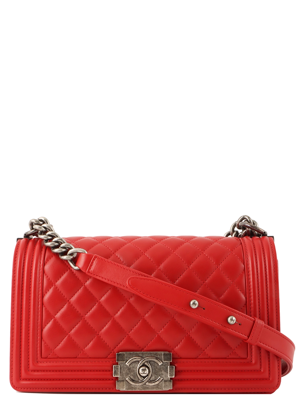 VINTAGE●CHANEL●シャネル レッド チェーン ショルダーバッグ CHANEL 2014年頃製 ボーイシャネルチェーンショルダーバッグ