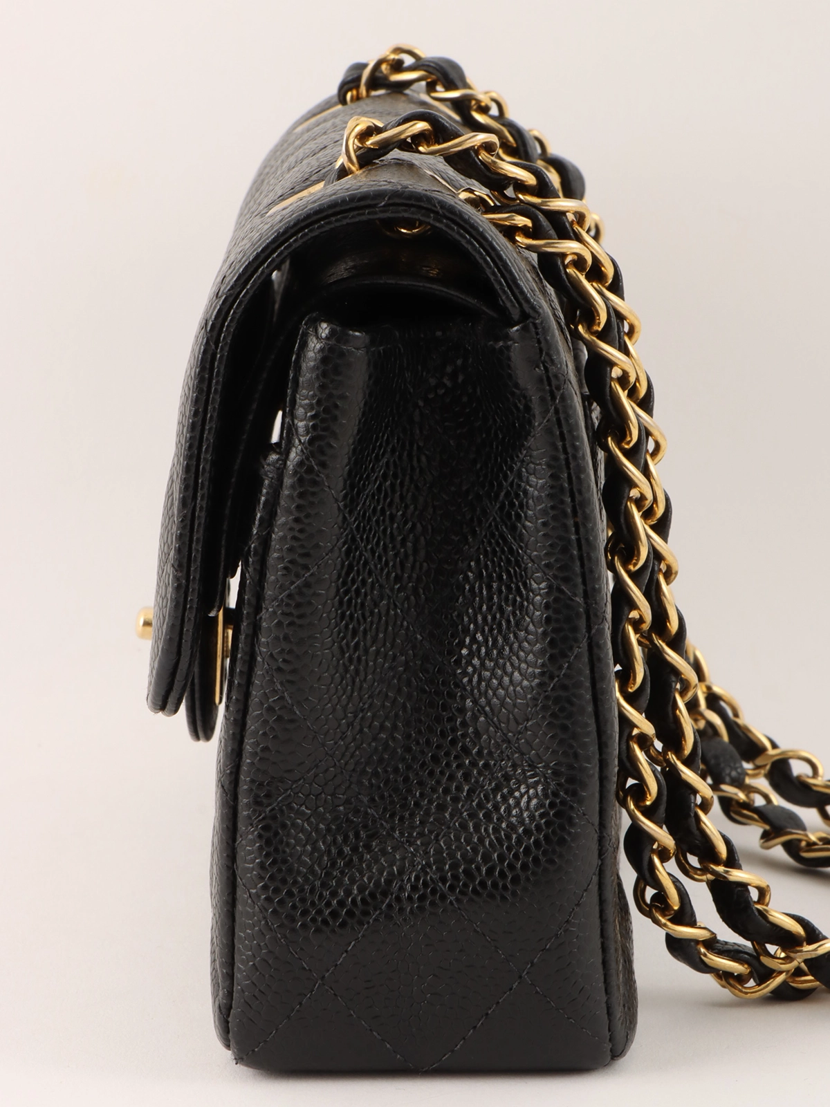 VINTAGE シャネル フラップバッグ フリルチェーン ブラック CHANEL 2003年頃製 キャビアスキンクラシックフラップチェーン