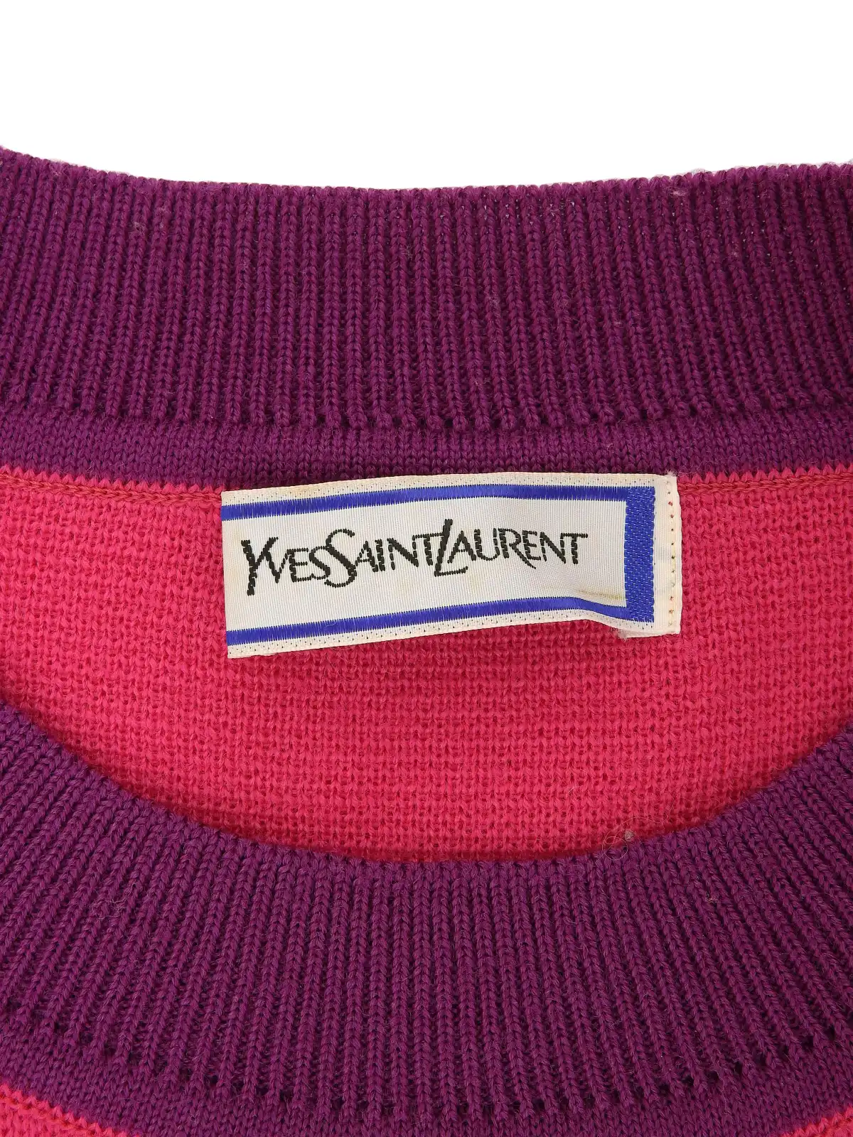 YVES SAINT LAURENT ウールバイカラーダイヤパターンロゴ刺繍