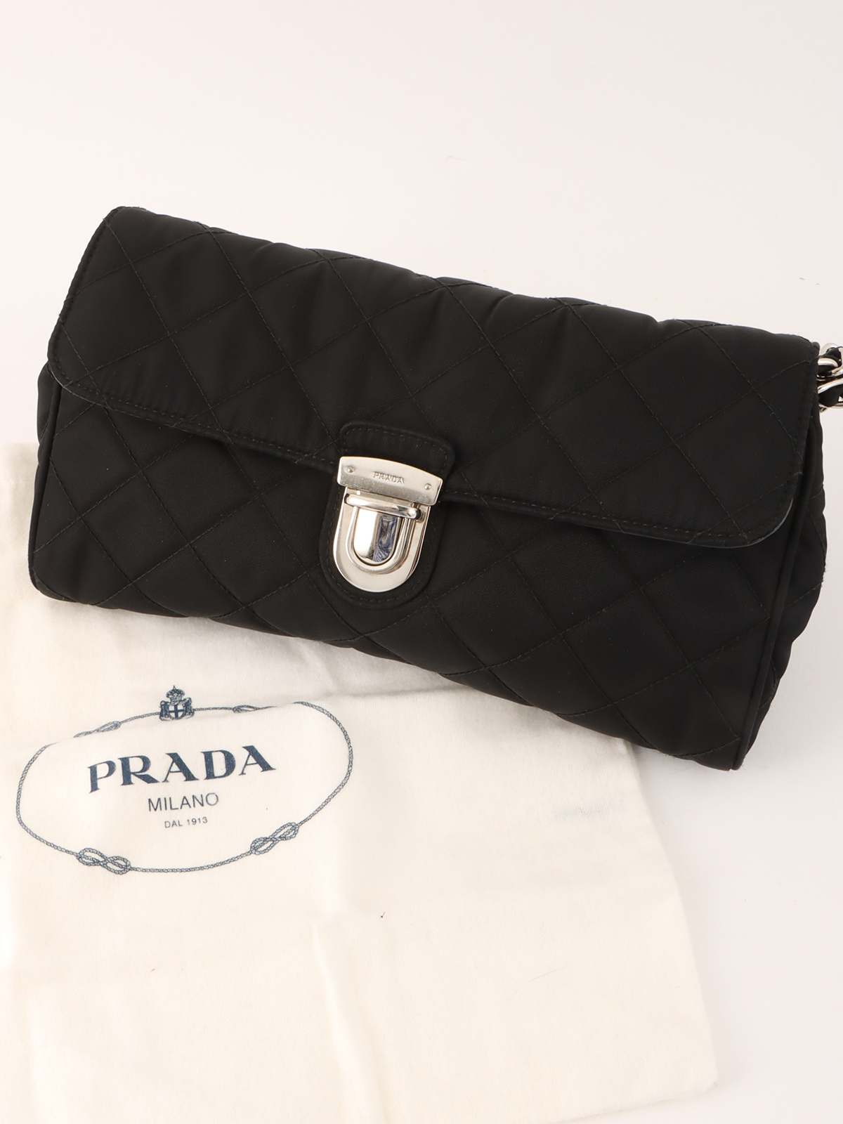 PRADA ナイロンロゴプレートショルダーバッグ ブラック｜VINTAGE