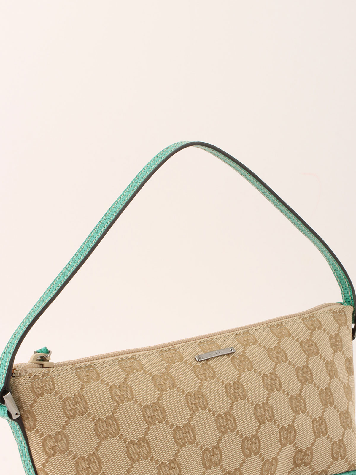 GUCCI キャンバスGGロゴプレートハンドバッグ ベージュ