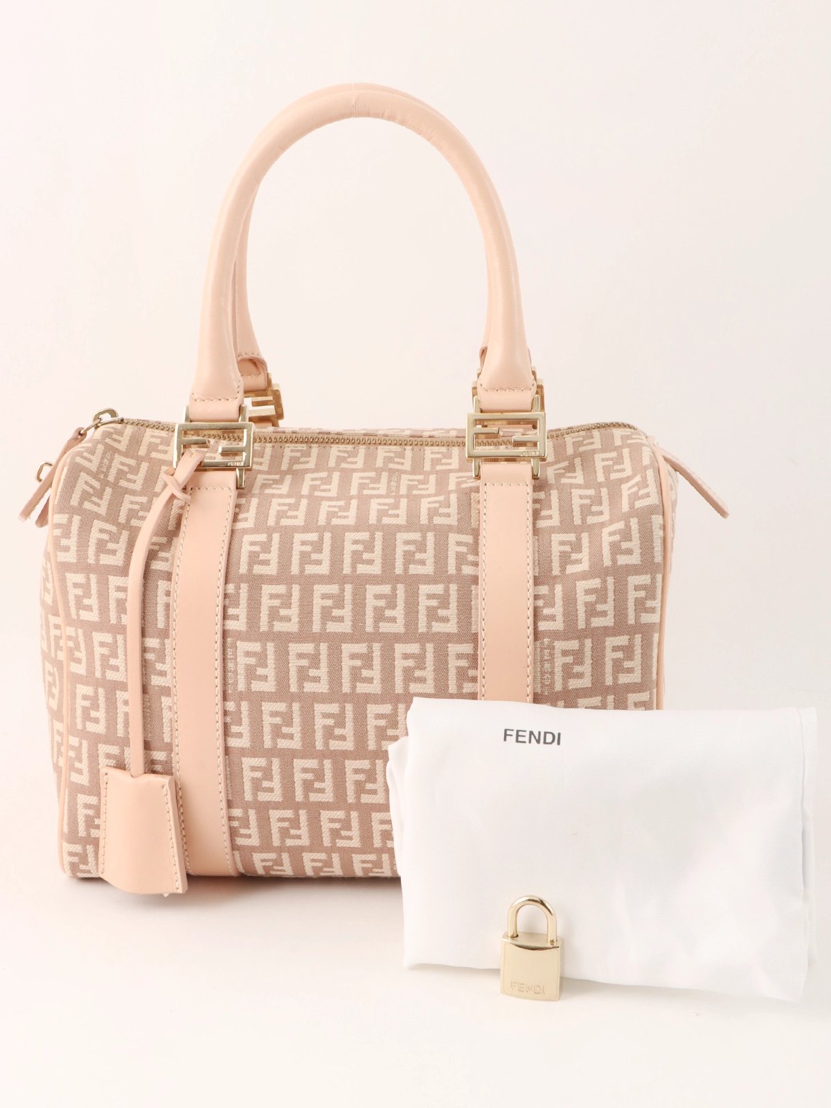 FENDI FFズッキーノパターンハンドバッグ ピンクベージュ