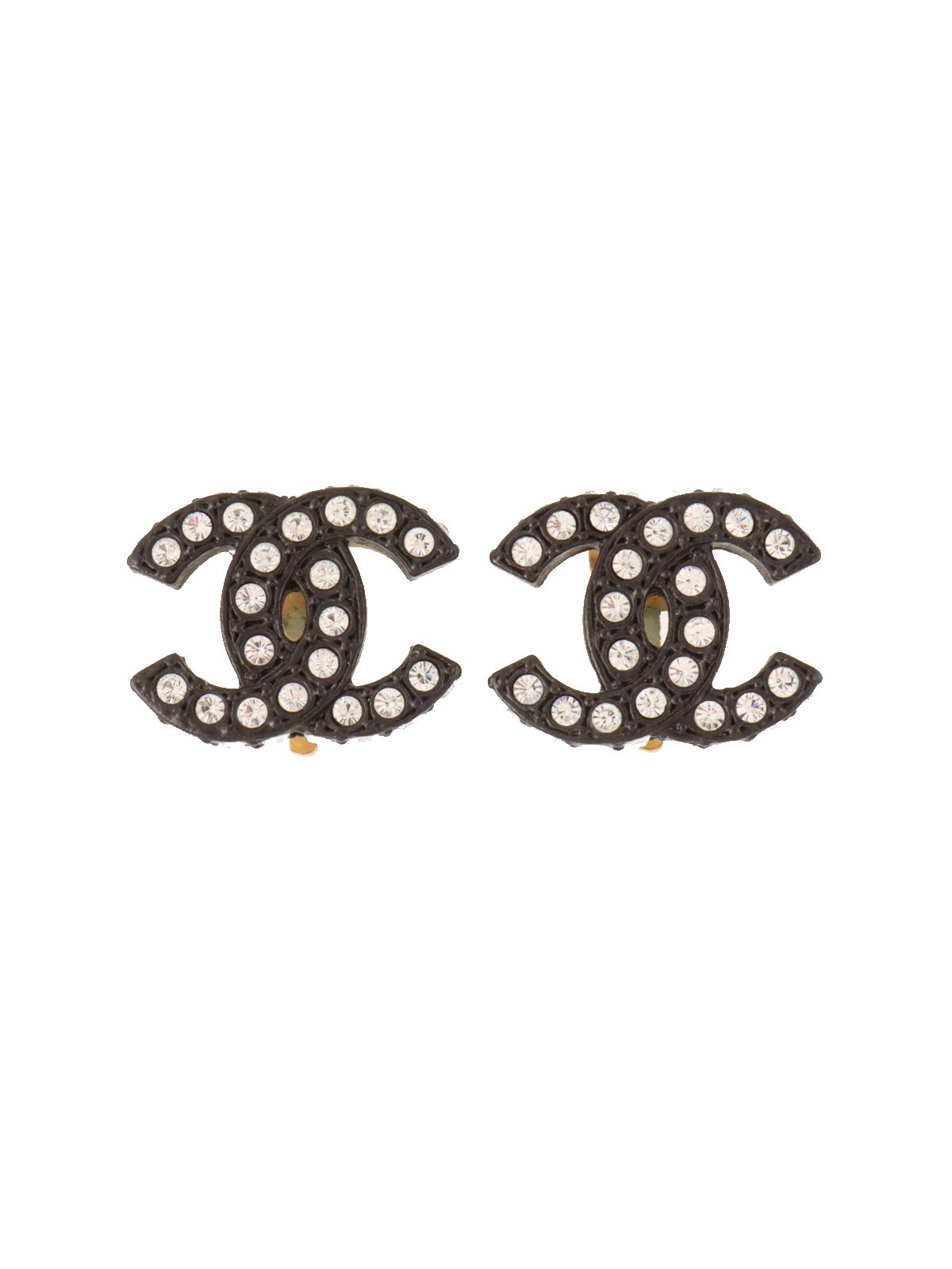 CHANEL 2002年製ラインストーンCCマークイヤリング ブラック