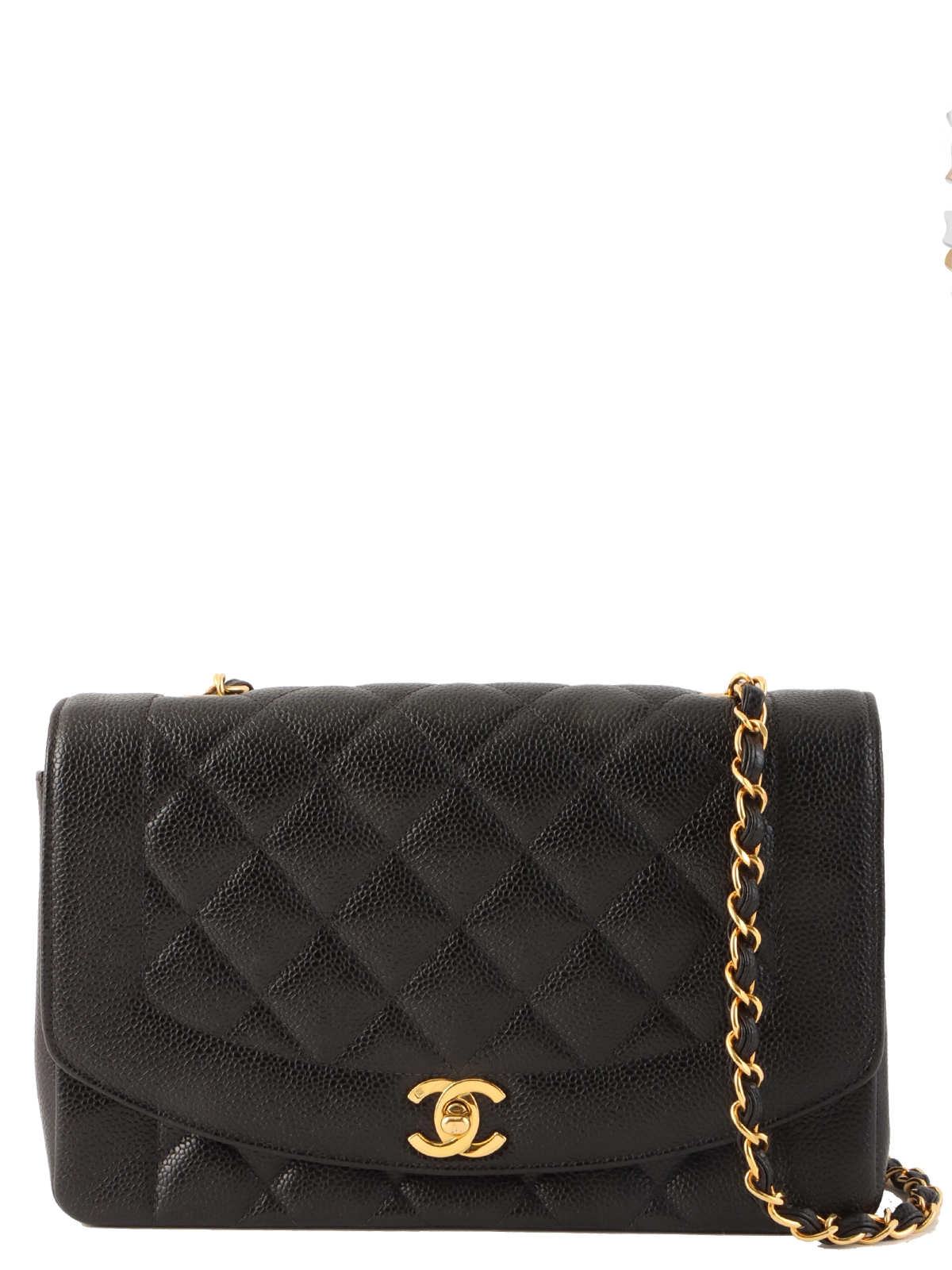 CHANEL 1995年頃製 キャビアスキンダイアナフラップチェーン