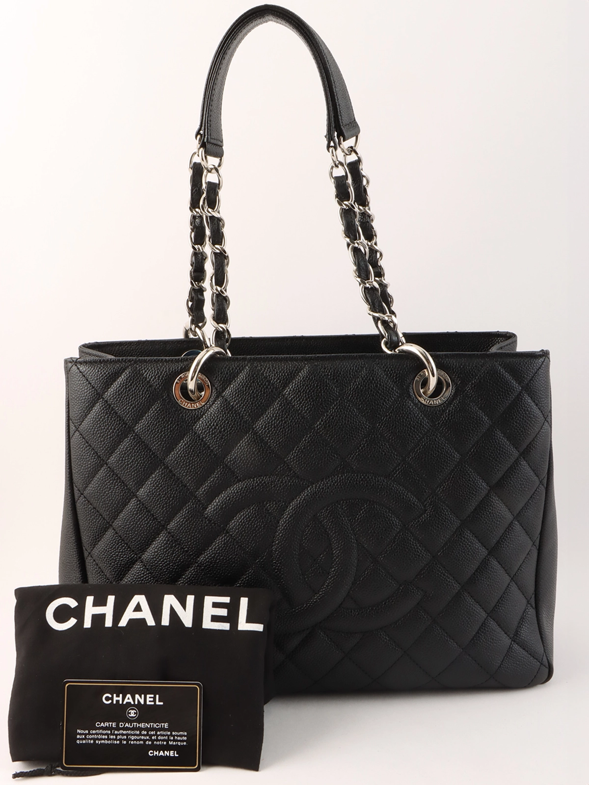 CHANEL ブラック トートバッグ ストーン装飾