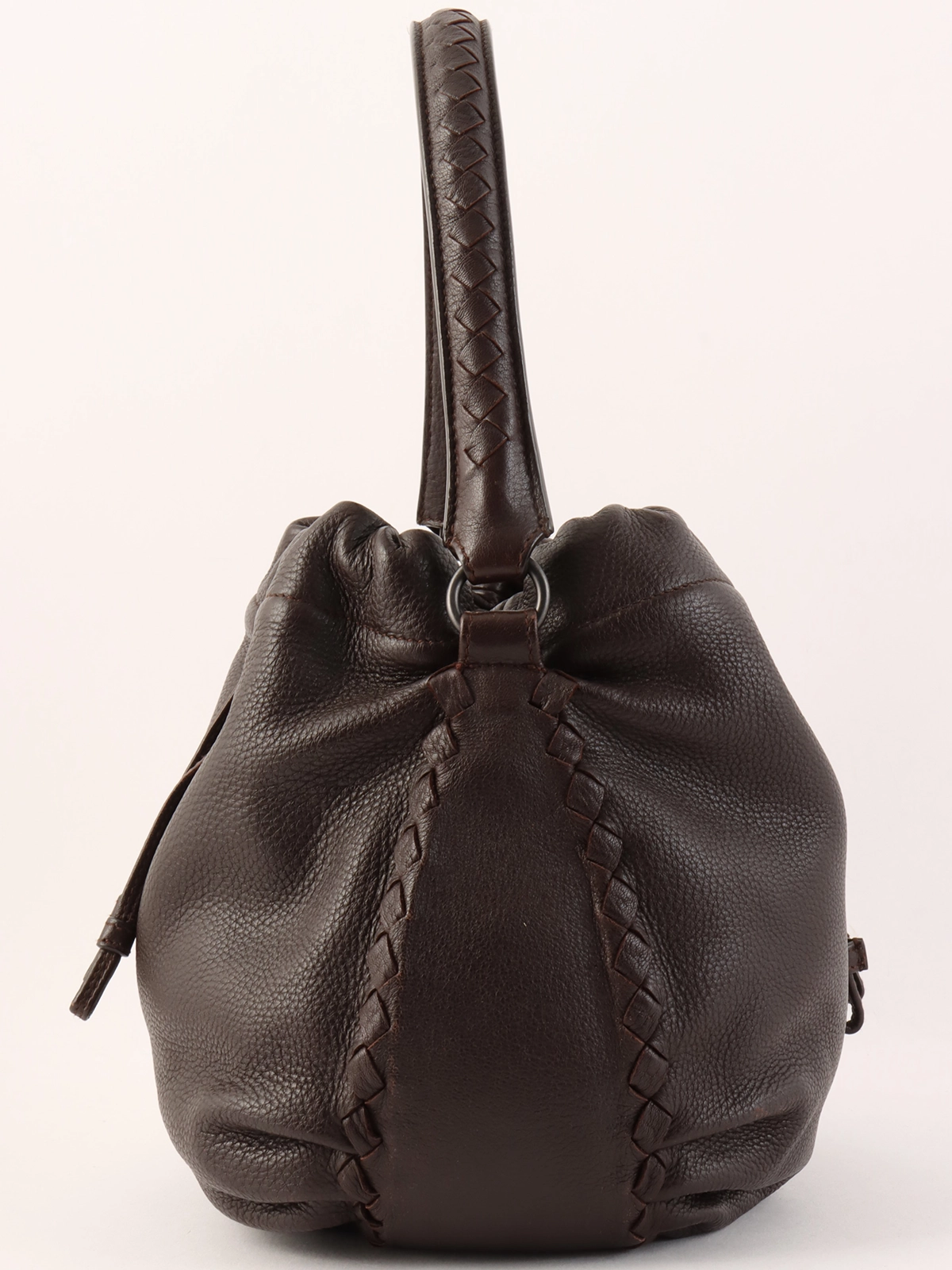 BOTTEGA VENETA イントレチャート巾着ハンドバッグ ブラウン