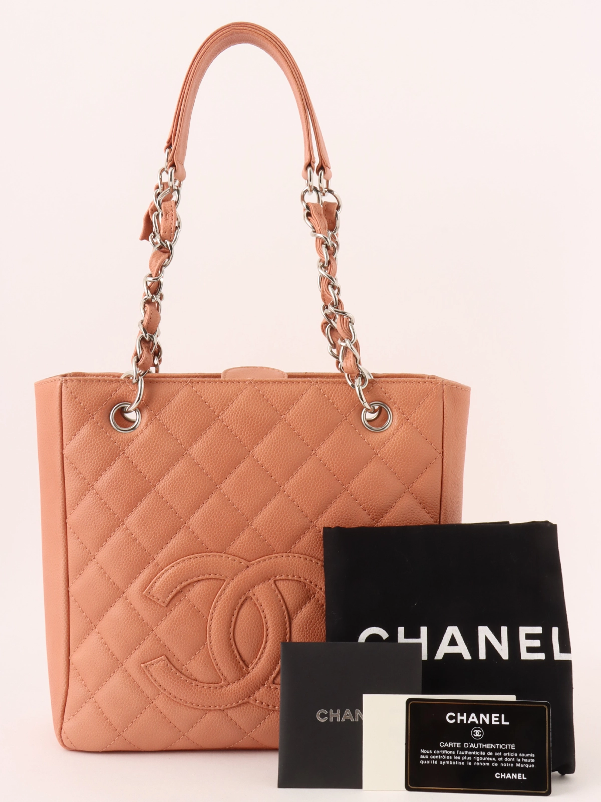 CHANEL 2008年頃製 キャビアスキンCCマークステッチチェーン